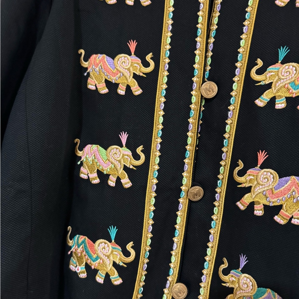 Vintage Bob Mackie Wearable Art Tunic Jacket w/ Embroidered Elephants Boho Indie - Picture 3 of 13
